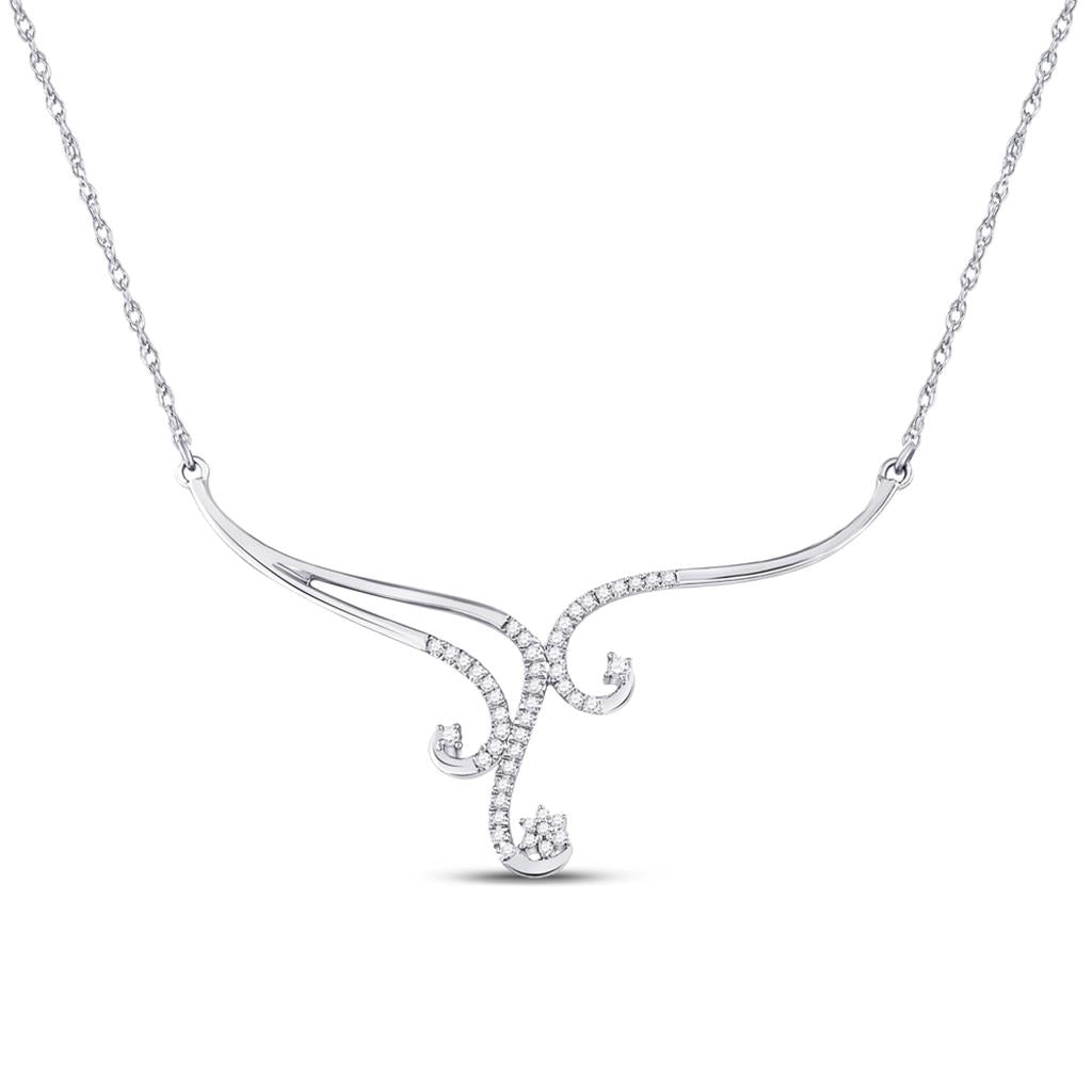 14k White Gold Round Diamond Swirl Curl Fashion Necklace 1/4 Cttw