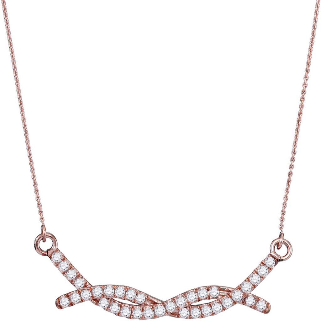 10kt Rose Gold Round Diamond Twist Bar Fashion Necklace 1/2 Cttw