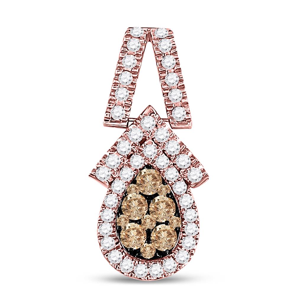 10k Rose Gold Brown Diamond Teardrop Cluster Pendant 7/8 Cttw