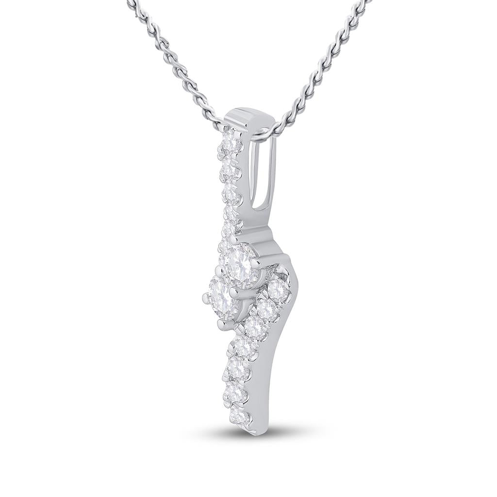14k White Gold Round Diamond Fashion 2-stone Pendant 1 Cttw (Certified)