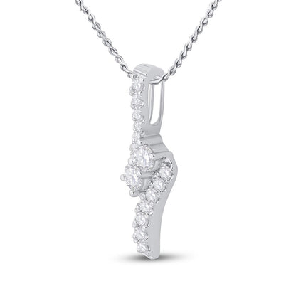 14k White Gold Round Diamond Fashion 2-stone Pendant 1 Cttw (Certified)