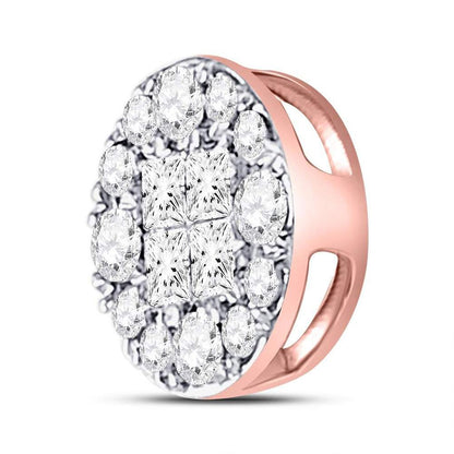 14kt Rose Gold Princess Round Diamond Cluster Pendant 1/4 Cttw