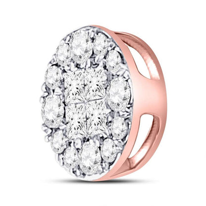 14kt Rose Gold Princess Round Diamond Cluster Pendant 1/4 Cttw