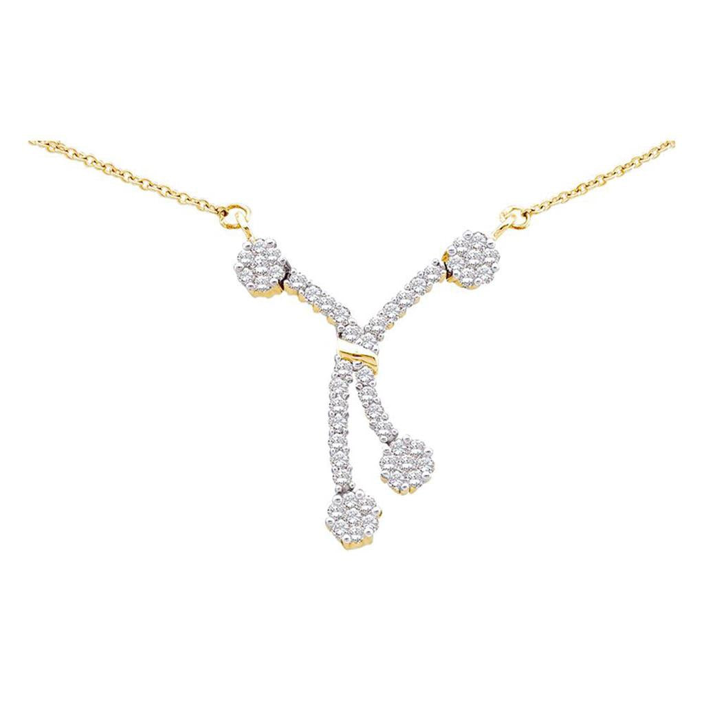 14k Yellow Gold Round Diamond Cluster Necklace 1/2 Cttw