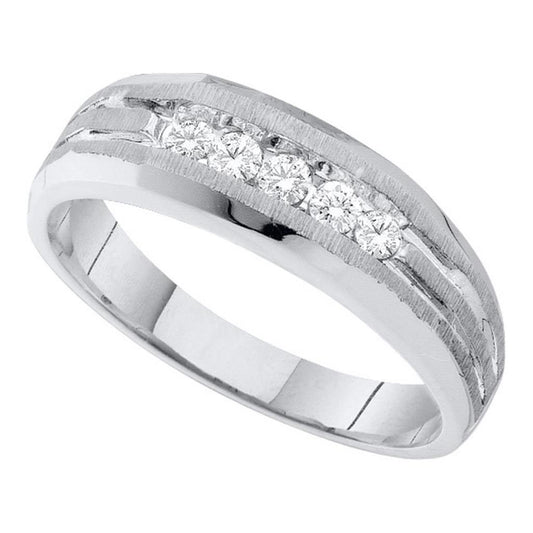 14k White Gold Round Diamond Mens Wedding Band 1/4 Cttw