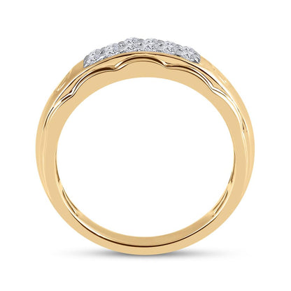 10k Yellow Gold Round Diamond Triple Row Band Ring 1/4 Cttw