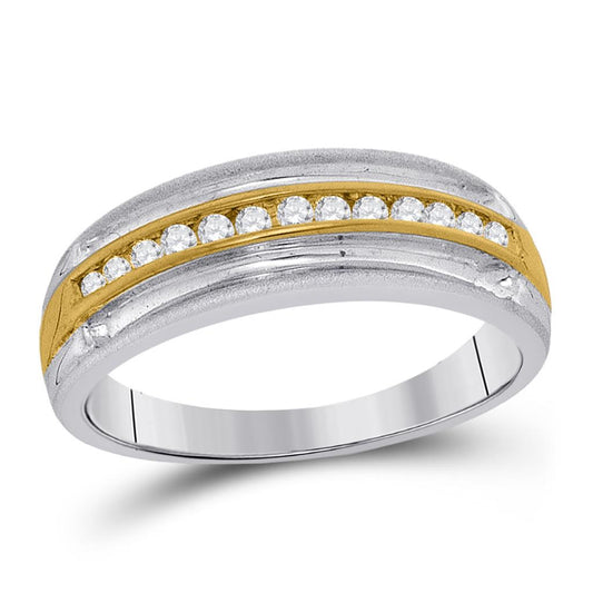 10k Two-tone White Gold Round Diamond Wedding Band 1/4 Cttw