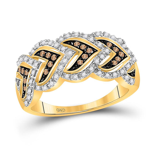 10k Yellow Gold Round Brown Diamond Cascading Heart Band Ring 1/4 Cttw