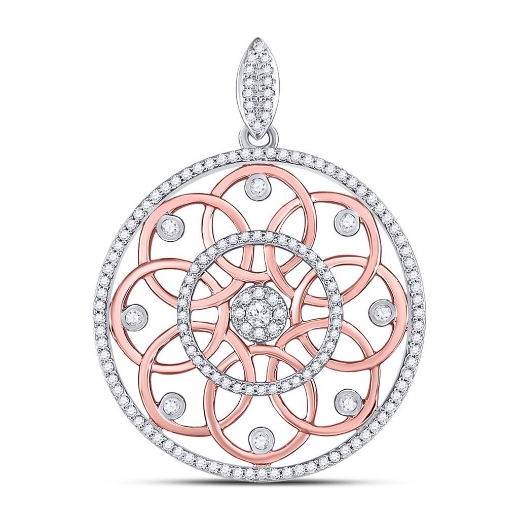10k Two-tone Gold Round Diamond Circle Pendant 1/2 Cttw