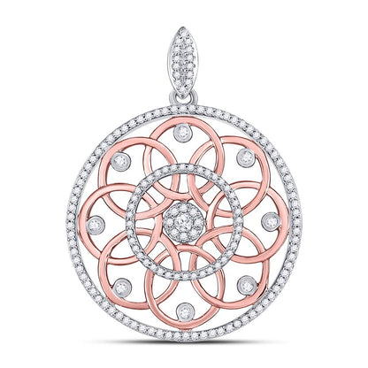 10k Two-tone Gold Round Diamond Circle Pendant 1/2 Cttw