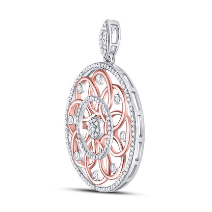 10k Two-tone Gold Round Diamond Circle Pendant 1/2 Cttw