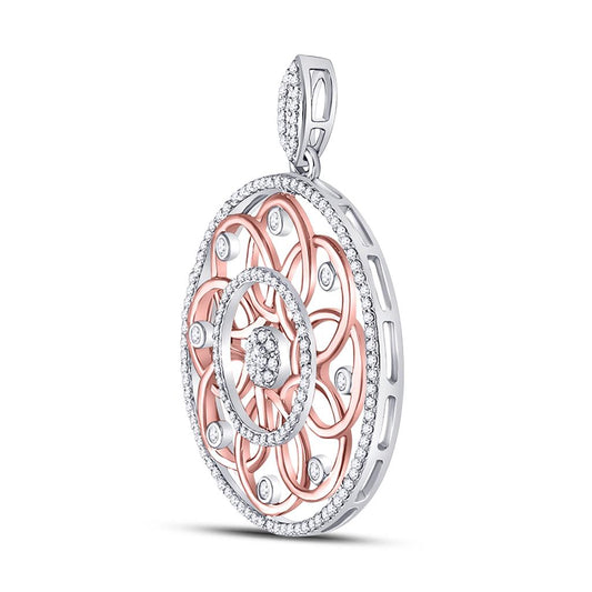 10k Two-tone Gold Round Diamond Circle Pendant 1/2 Cttw