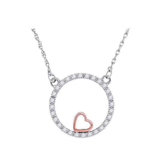 10k Two-tone Gold Round Diamond Heart Circle Pendant Necklace 1/6 Cttw