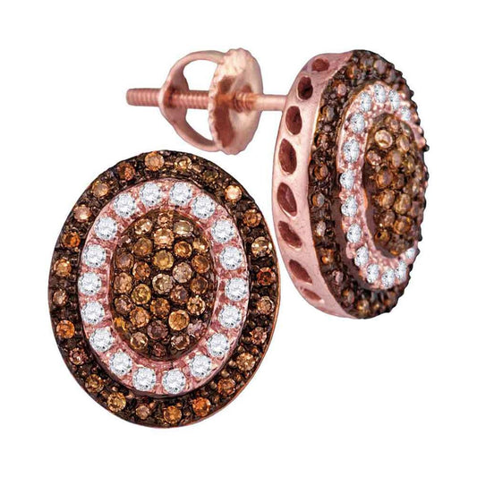 10k Rose Gold Round Brown Diamond Oval Cluster Earrings 1/2 Cttw