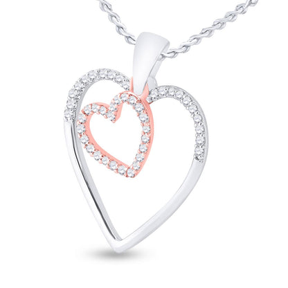 10k Two-tone Rose Gold Round Diamond Heart Pendant 1/5 Cttw