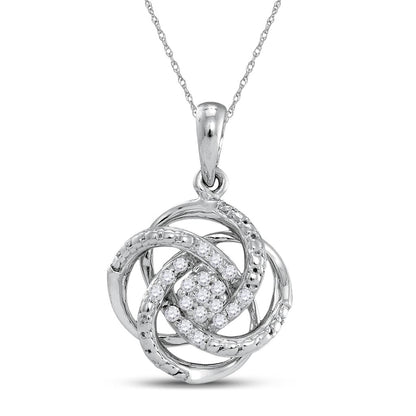 14k White Gold Round Diamond Cluster Pendant 1/10 Cttw
