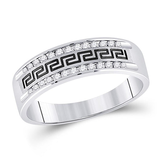 14k White Gold Round Diamond Grecco Wedding Band Ring 1/4 Cttw
