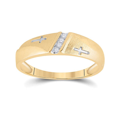 14k Yellow Gold Round Diamond Wedding Cross Band Ring 1/20 Cttw