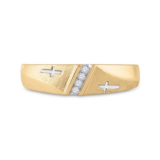 14k Yellow Gold Round Diamond Wedding Cross Band Ring 1/20 Cttw
