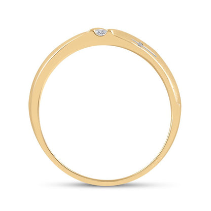 14k Yellow Gold Round Diamond Wedding Cross Band Ring 1/20 Cttw