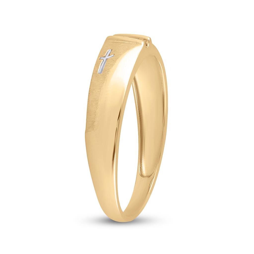 14k Yellow Gold Round Diamond Wedding Cross Band Ring 1/20 Cttw