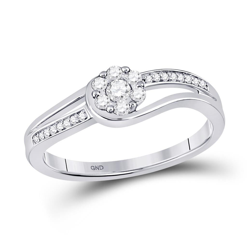 14k White Gold Round Diamond Flower Cluster Ring 1/5 Cttw