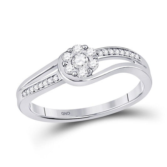 14k White Gold Round Diamond Flower Cluster Ring 1/5 Cttw