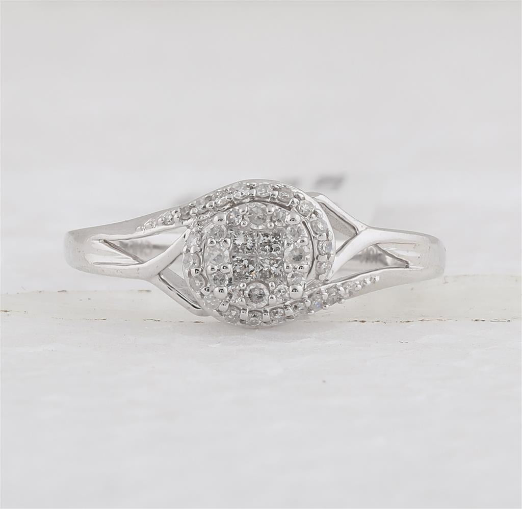 14k White Gold Princess Diamond Bridal Engagement Ring 1/5 Cttw