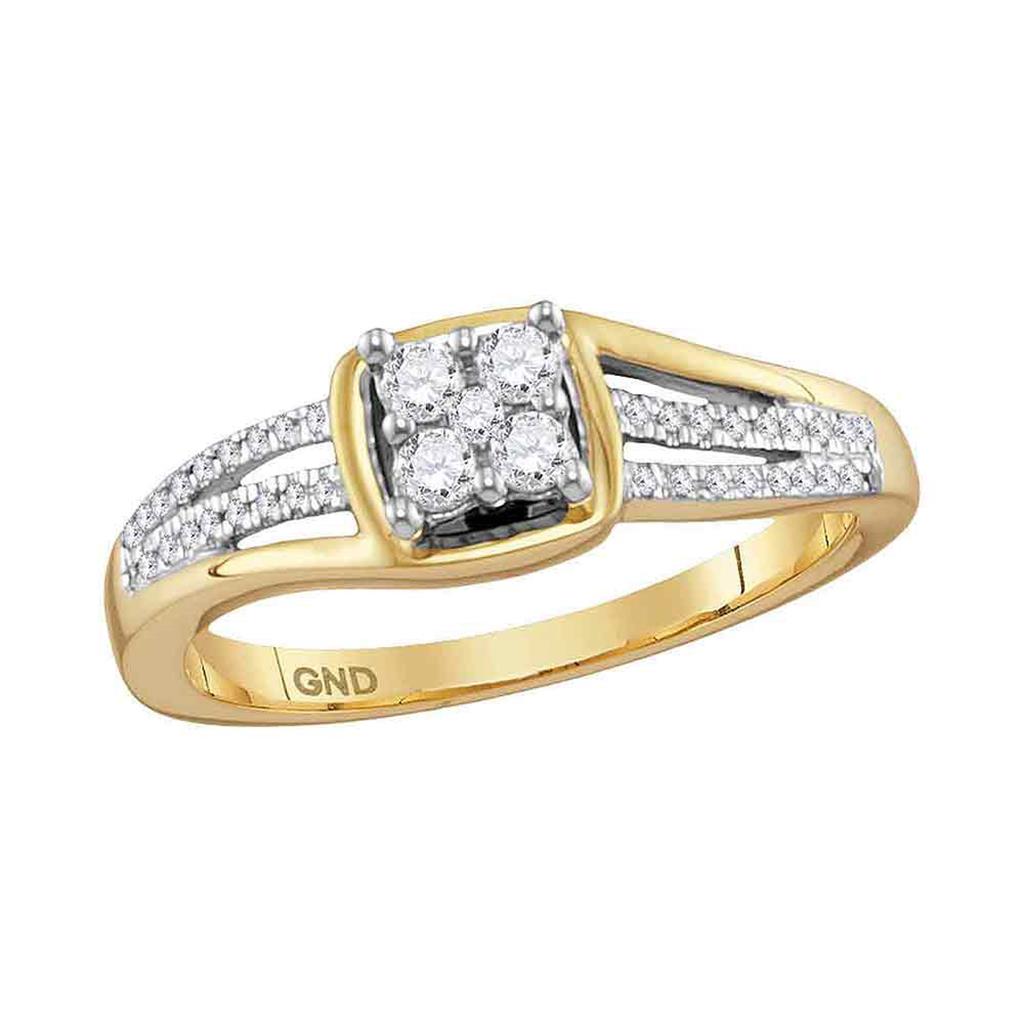 10k Yellow Gold Round Diamond Square Cluster Ring 1/4 Cttw