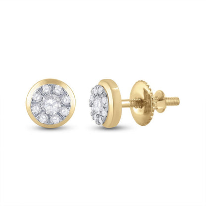 14k Yellow Gold Round Diamond Cluster Earrings 1/2 Cttw