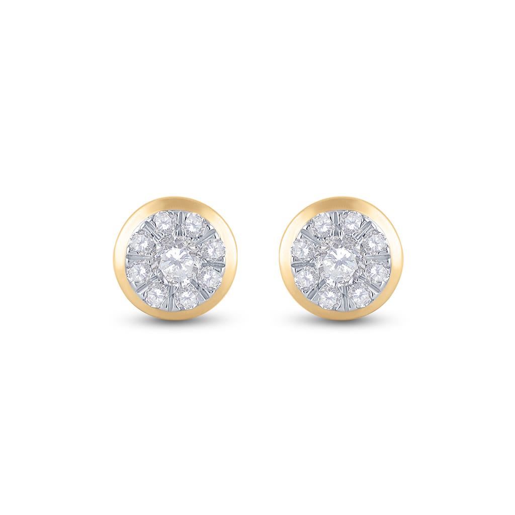 14k Yellow Gold Round Diamond Cluster Earrings 1/2 Cttw