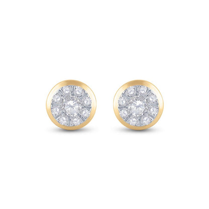 14k Yellow Gold Round Diamond Cluster Earrings 1/2 Cttw