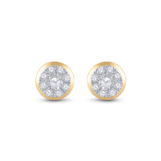 14k Yellow Gold Round Diamond Cluster Earrings 1/2 Cttw