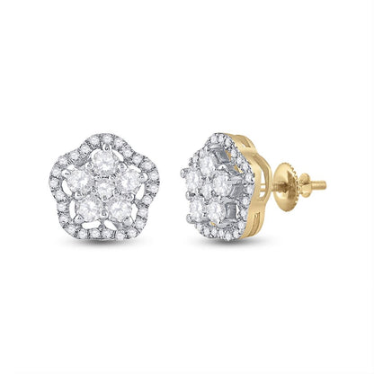 14k Yellow Gold Round Diamond Star Cluster Earrings 3/4 Cttw