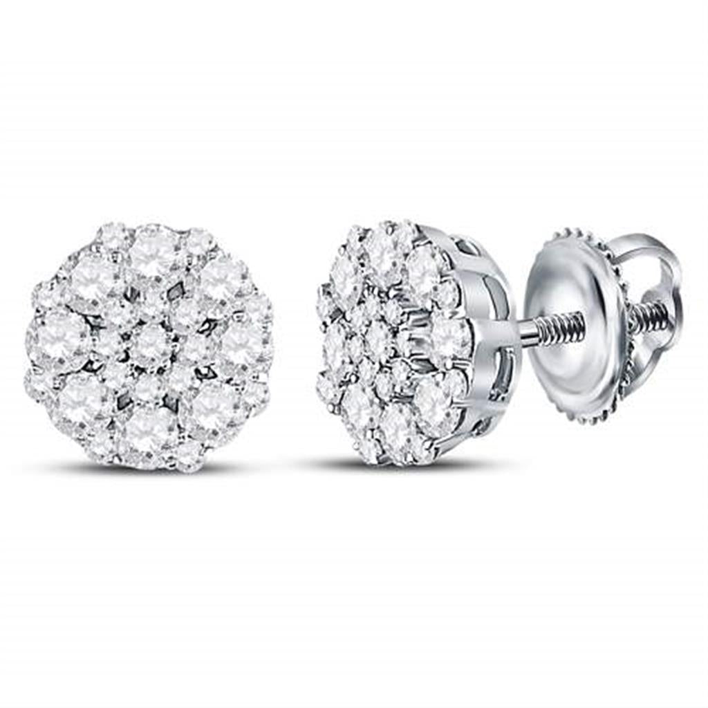 14k White Gold Round Diamond Octagon Cluster Earrings 5/8 Cttw