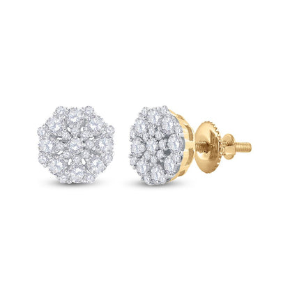 14k Yellow Gold Round Diamond Cluster Earrings 7/8 Cttw