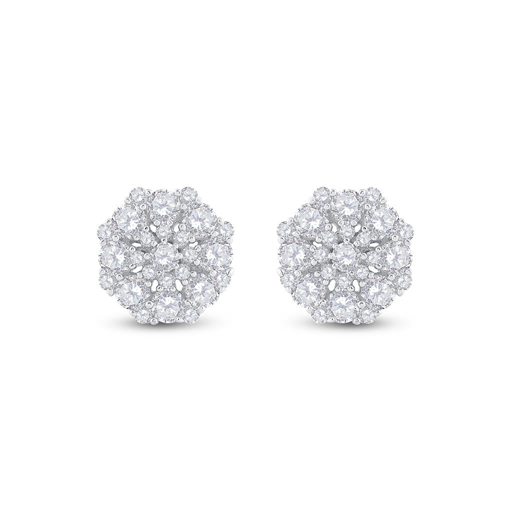 14k Yellow Gold Round Diamond Cluster Earrings 7/8 Cttw