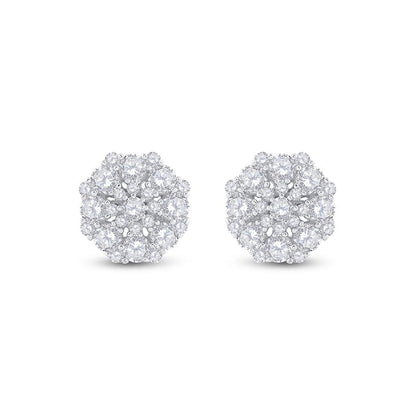 14k Yellow Gold Round Diamond Cluster Earrings 7/8 Cttw
