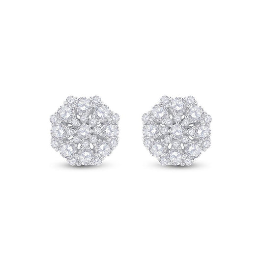 14k Yellow Gold Round Diamond Cluster Earrings 7/8 Cttw