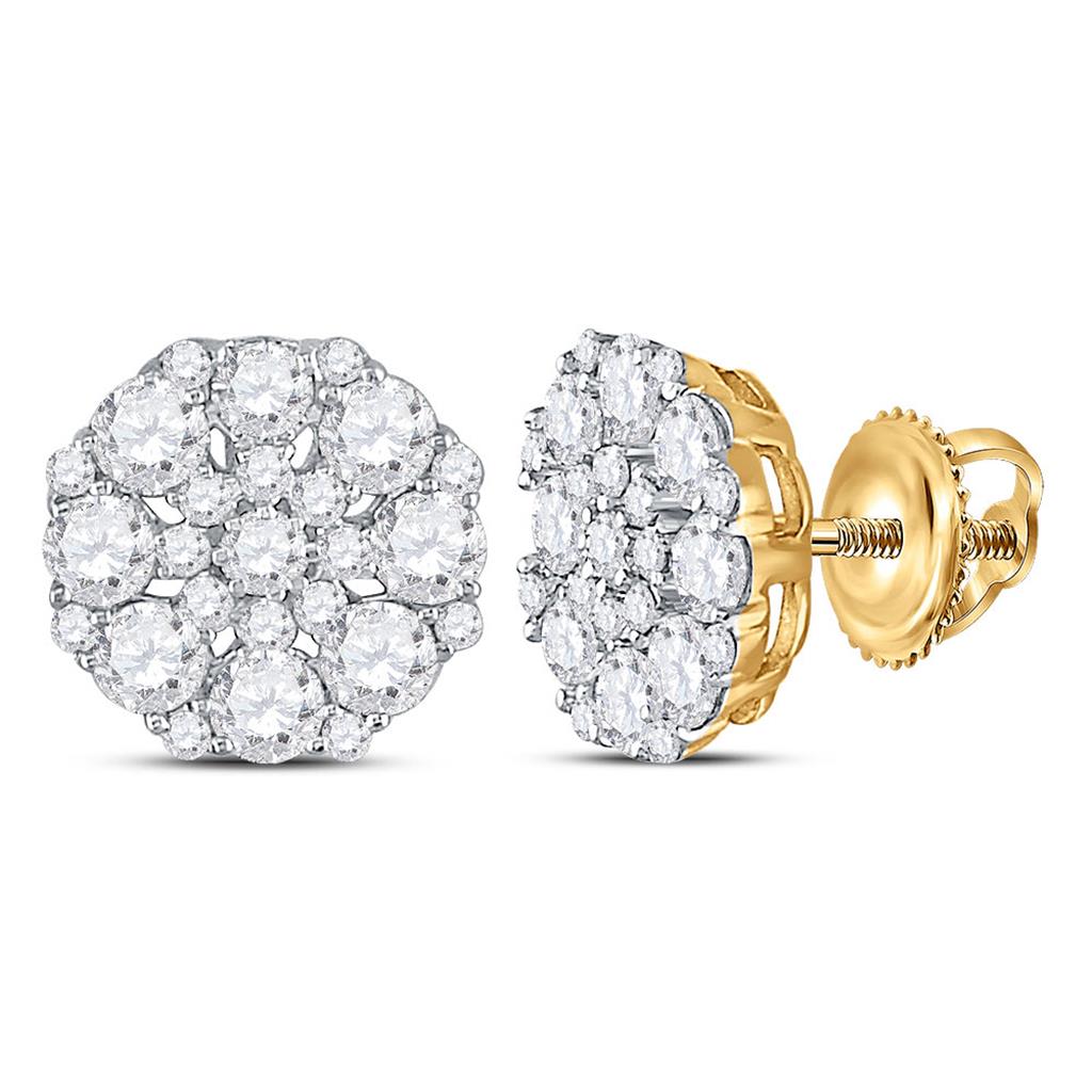 14k Yellow Gold Round Diamond Octagon Cluster Earrings 1-5/8 Cttw