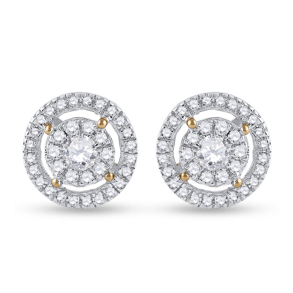 14k Yellow Gold Round Diamond Cluster Earrings 1/2 Cttw