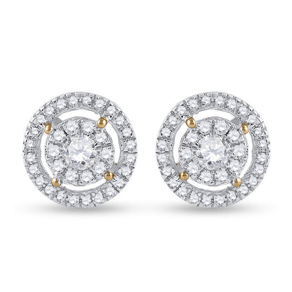 14k Yellow Gold Round Diamond Cluster Earrings 1/2 Cttw