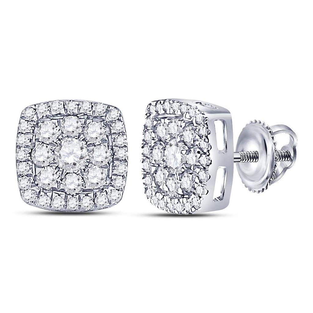 14kt White Gold Round Diamond Square Cluster Earrings 1 Cttw