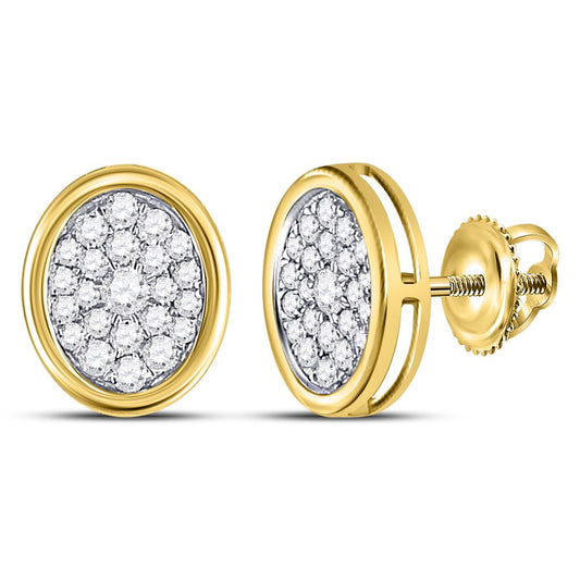 14kt Yellow Gold Round Diamond Oval Cluster Earrings 3/4 Cttw