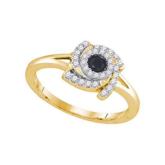 10kt Yellow Gold Round Black Color Enhanced Diamond Solitaire Ring 1/3 Cttw