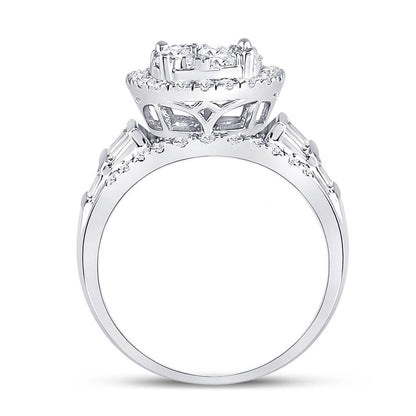 14k White Gold Round Diamond Cluster Bridal Engagement Ring 1-7/8 Cttw