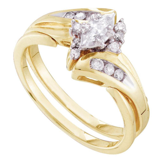14k Yellow Gold Marquise Diamond Bridal Wedding Ring Set 1/4 Cttw