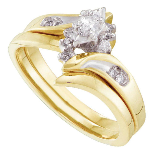 14k Yellow Gold Marquise Diamond Bridal Wedding Ring Set 1/5 Cttw