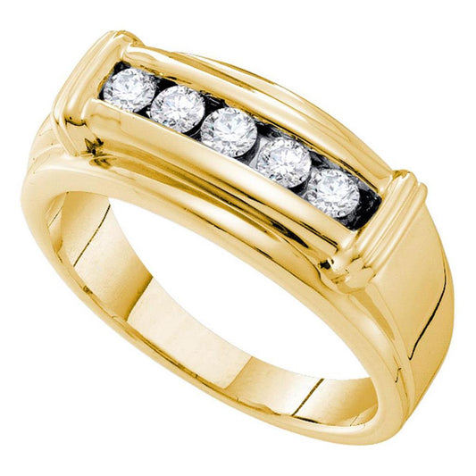 14k Yellow Gold Round Diamond Single Row Wedding Band Ring 1/2 Cttw