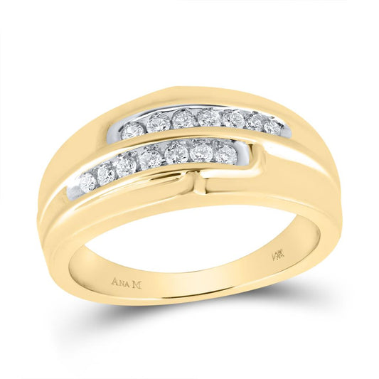14k Yellow Gold Round Diamond Double Row Band 1/3 Cttw